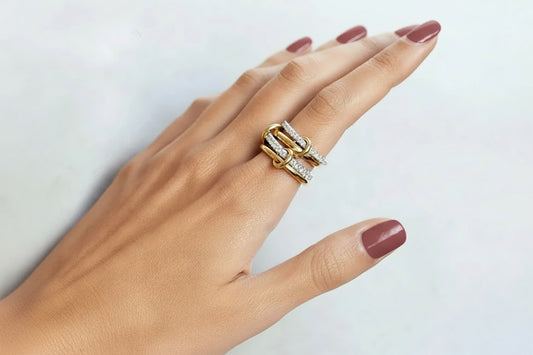 A Niche Two-Color Four-Ring Copper Jewelry Ring, Hypoallergenic, Ins Style, Stacking Artifact, Suitable For Young Wome Jewelry