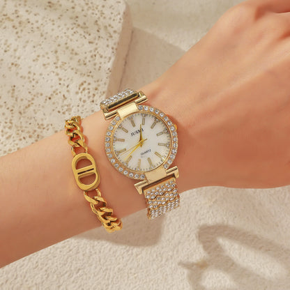 2pcs/set Simple round diamond inlaid ladies quartz watches simple bracelet jewelry sets suitable for holiday gifts