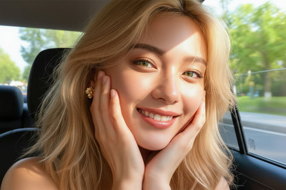 Real Gold Sunflower Flower Zircon Earrings